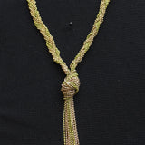 Fashion Braided Twist Seed Bead Knot Tassel Necklace Gold / Green 24" + 3.5"