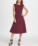 DKNY Womens Sheath Ponte Utility Midi Fit Flare Dress DD9H1668 Maroon Red 6