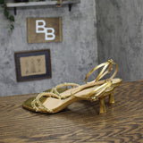 Jewel Badgley Mischka Embellished Shiny Strappy Kitten Heels Gold Yellow 10M