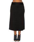 Coin 1804 Womens Plus Size Sequin Side Contrast Fold Over Midi Skirt Black 3X