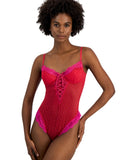 INC International Concepts Womens Floral Mesh Thong Bodysuit Crimson Leaf Red L