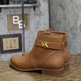 Michael Michael Kors Flat Bootie Logo Hardware Faux Leather Luggage Brown 9.5M