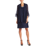 R&m Richards Sleeveless Knit Shift Dress with Necklace 2421 Navy Blue 12
