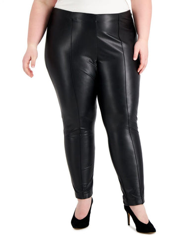 Anne Klein Womens Plus Size Faux-Leather Pants 10842491 Black 1X
