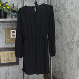 LC Lauren Conrad Womens Wrap Long Sleeve Crochet Front Dress Black M