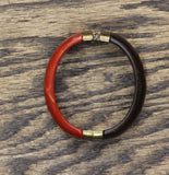 Premier Design Faux Wood Spring Hinge Bangle Bracelet Red / Brown 2.5"