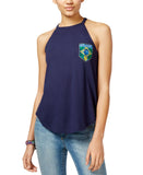 Gold Crush Juniors Brazil Graphic Jewel High-Neck Tank Top Navy Blue M