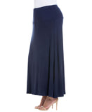 24seven Comfort Apparel Womens Knit Plus Size Maxi Skirt Navy Blue 1X