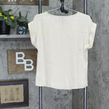 Nine West Womens Woven Short Sleeve Blouse 165fc7255e5a73 Ivory Off White S