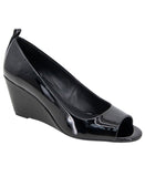 Kenneth Cole Reaction Womens Elinor Mid Wedge Pumps Peep Toe Black Patent 10M