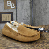 Dluxe By Dearfoams Mens Nelson Shearling Moccasin Slippers Chestnut Brown 7