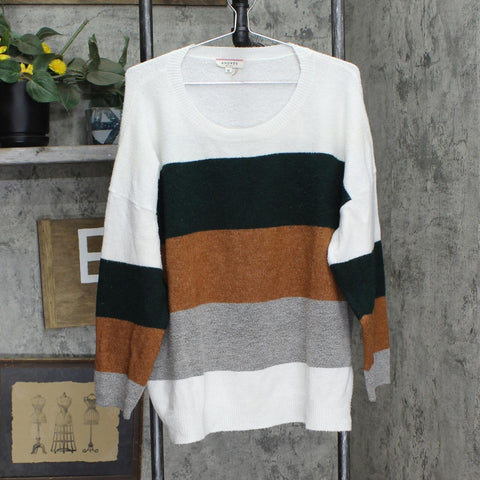 Andree by Unit Womens Acrylic Blend Colorblock Sweater Green Brown Multi 1X
