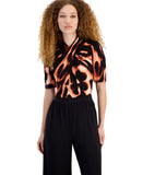 RACHEL by Rachel Roy Twisted Short- Sleeve Jumpsuit Leopard Black Multi 2XL