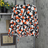 Who What Wear Women's Floral Print Long Sleeve Wrapped Peplum Top WWT-814