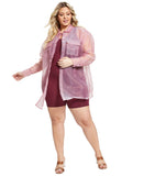 Nina Parker Womens Button Up Trendy Plus Size Organza Oversized Shirt Pink 2X