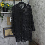 Carmen Marc Valvo Crochet Button-Up Cover-Up Shirt C21835 Black L