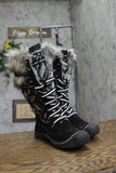 Muk Luks Womens Cow Suede Faux Fur Calf Winter Boots Lace Up #4464 Black 6M