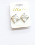 Ella Euro Womens Fashion Organic Wave Square Post Stud Earrings Silver Gray .75"