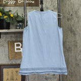 DG2 by Diane Gilman Knit Crochet Trim Sleeveless Shirt Top Blue S