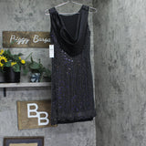 DKNY Petite Sleeveless Studded Cowl-Back Side Zip Dress Black / Silver 6P