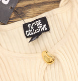 Future Collective Womens Ribbed Maxi Dress Long Sleeve Cream Off White M