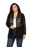 Belldini Womens Fashion Crochet Long Sleeve Knit Cardigan Sweater Black 1X