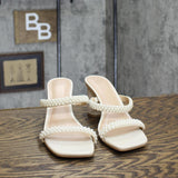 A New Day Womens Round Block Beaded Sandals Heels Shoes 166ba1a242283b White 8M