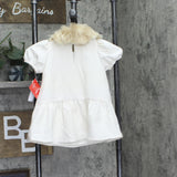 Hello Kitty Lined Dress with Faux Fur Collar and Sequin Heart Off White 2T