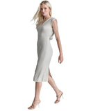 DKNY Womens Draped-Back Extended-Shoulder Lurex Dress DD4JAE06 Cream Gray 10