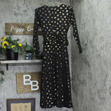 Tommy Hilfiger Womens Printed Ruched-Waist Dress A4IJ114A Black / Gold 2