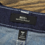 True Religion Womens Becca Mid Rise Crystal Pocket Jeans 2s Body Rinse Blue 27