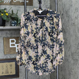LC Lauren Conrad Womens Floral Lined Pullover Blouse Shirt Top Gray Blue Multi S