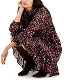 Taylor Women's Printed Mock-Neck Smocked Long-Sleeve Dress Mauve Plum Purple 8