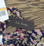 City Studio Juniors Square-Neck Fit Flare Shear Lined Dress Navy Blue Multi S