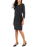 Kasper Womens Petite Metallic Side-Tie Midi Dress 10853750 Black Silver PXL