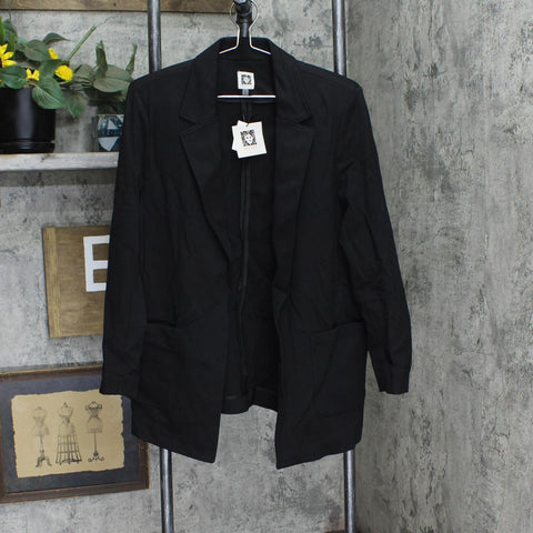 Anne Klein  Collection Compression Notch Collar Blazer Jacket Asphalt Black L