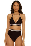 Trina Turk Womens Bougainvillea Reversible High-Waist Swim Bottom Black Multi 6