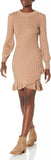 Taylor Dresses Taylor Solid Ribbed Ruffle Bottom Sweater Dress Barley Brown M