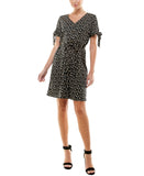 Ny Collection Womens Short Sleeve V-Neck Mini Dress Belted Knit Black Multi M