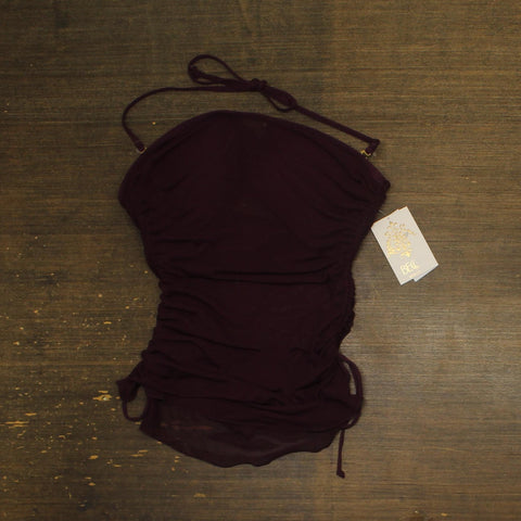 Becca Womens Muse Mixed-Media Bandeau Tankini Top 733557 Aubergine Purple L