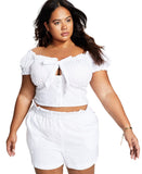 Bar III Eyelet Embroidered Crop Top with Sweetheart Neckline White 16W