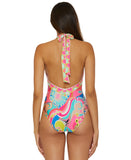 Trina Turk Womens Venus Plunge One-Piece Swimsuit Venus Swim Pink Multi 14