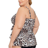 Swim Solutions Plus Size Printed Tiered Tankini Swim Top Hidden Spots Brown 18W