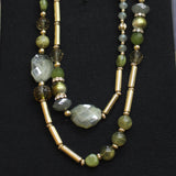 Fashion Boho Long Opera Mixed Beaded Gemstone Necklace Gold / Green Multi 64"