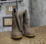 Style & Co. Womens Uticaa Belt Heel Boots Dark Taupe Microsuede Brown 7M
