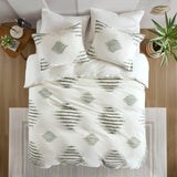 Ink+ivy 3pc Tahli Blend Chenille Duvet Cover Set Green Ivory King / Cal King