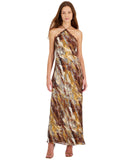 1. State Lace-Trim Halter Sleeveless Maxi Dress Brown Rust Copper / Multi M