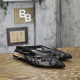 A New Day Womens London Lace Sling Back Bow Flats 94303525 Black 8M