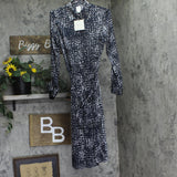 Calvin Klein Midi Belted Dress Button Up Shirtdress Abstract Inkwell Blue S