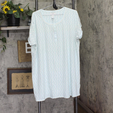 Liz Claiborne Crochet Trim Henley Nightgown Blue Multi 1X